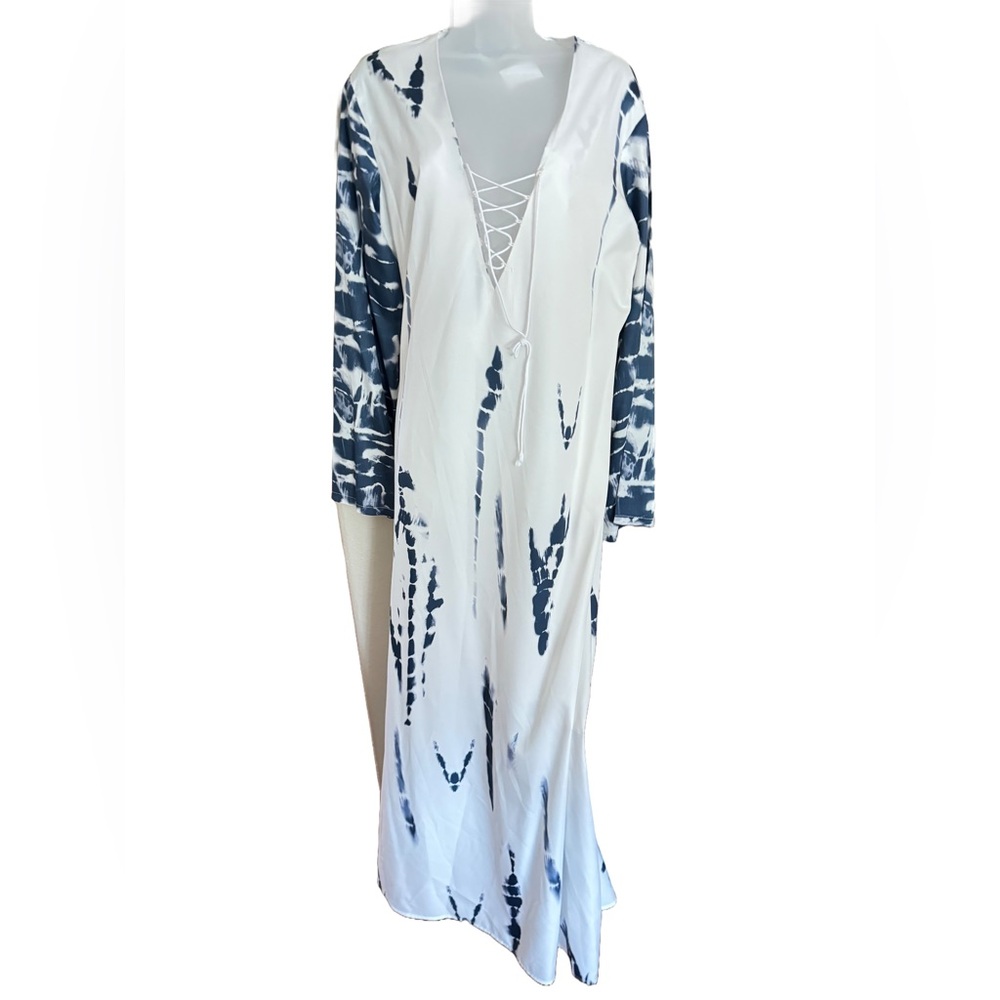 CBR White Size L Floor Length Tied Dyed Drawstring Tunic Never Worn
